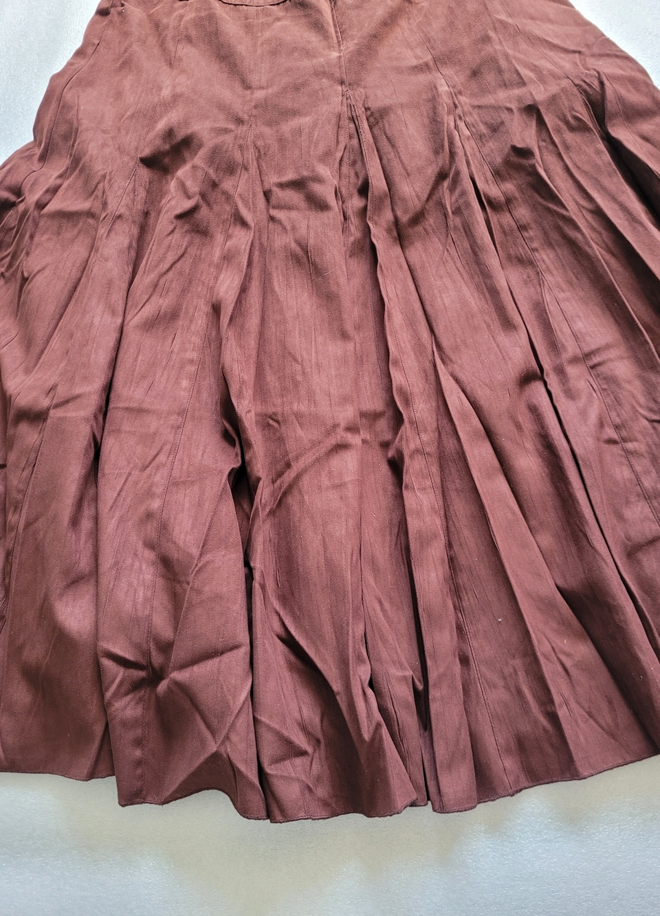 Vintage Faux Suede A-line Midi Skirt Gored Flared Chocolate Brown Size 10 - Picture 10 of 13